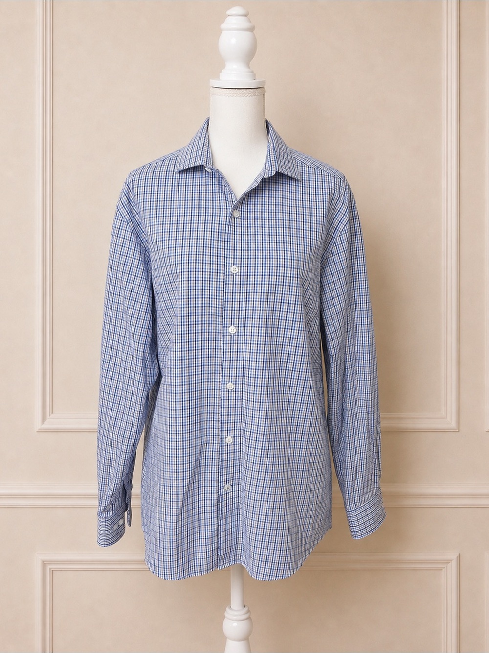 NWOT Tommy Hilfiger Men's Blue Plaid Check Regular Fit Dress Shirt M
